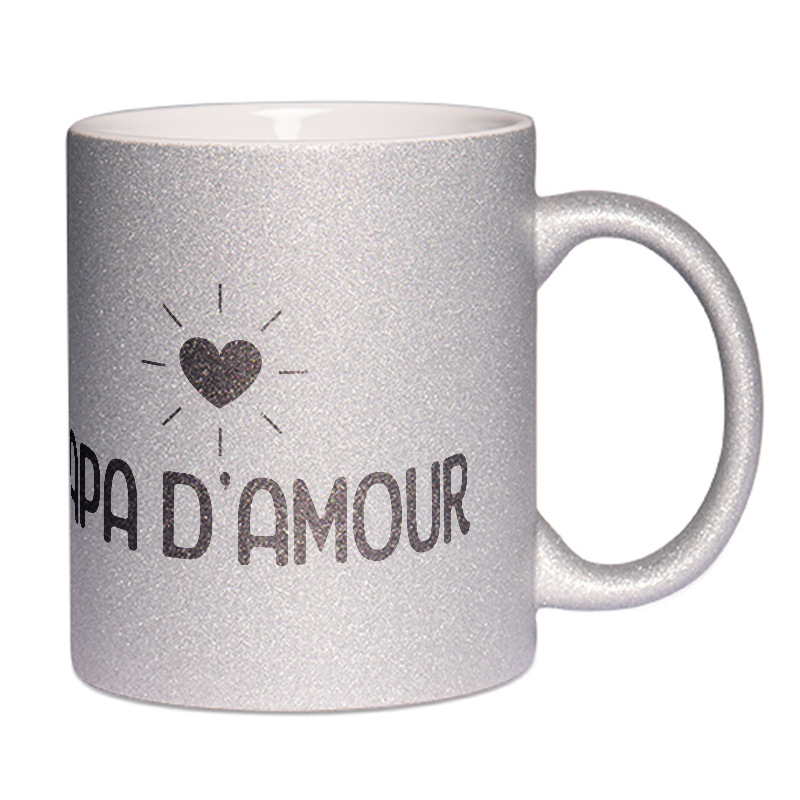 Mug à paillettes argenté papa d'amour