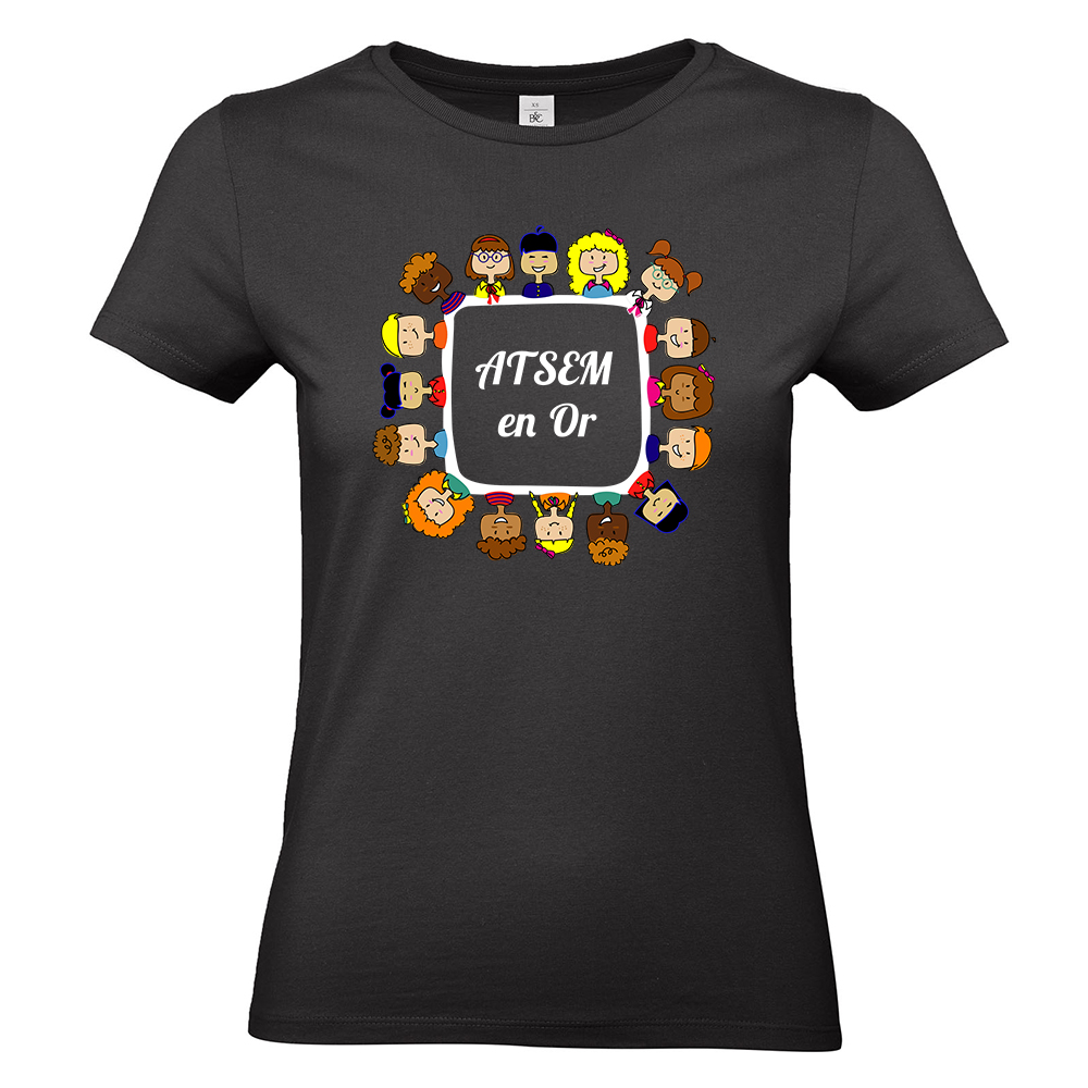 T-shirt femme noir ATSEM en or