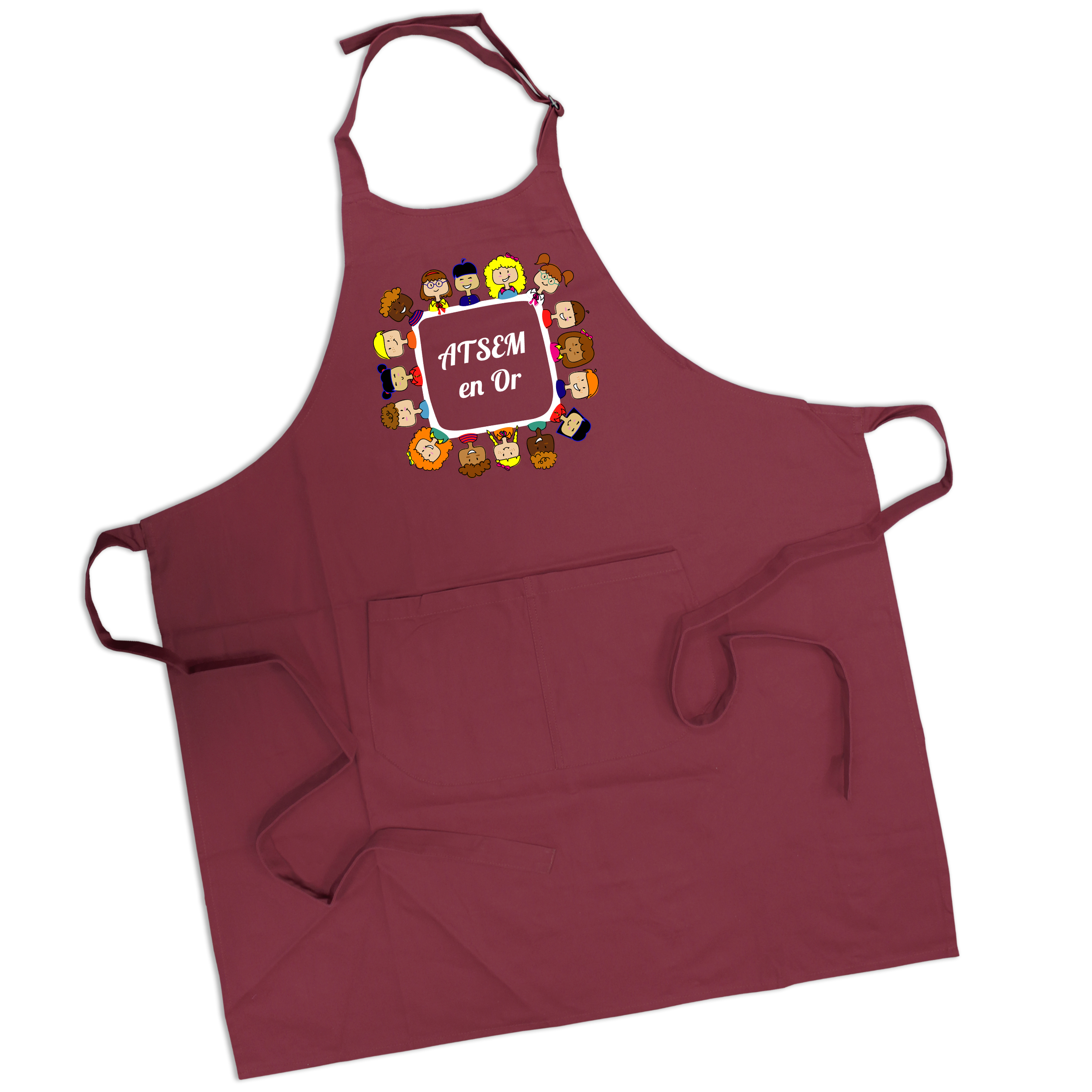 Tablier bordeau ATSEM en or
