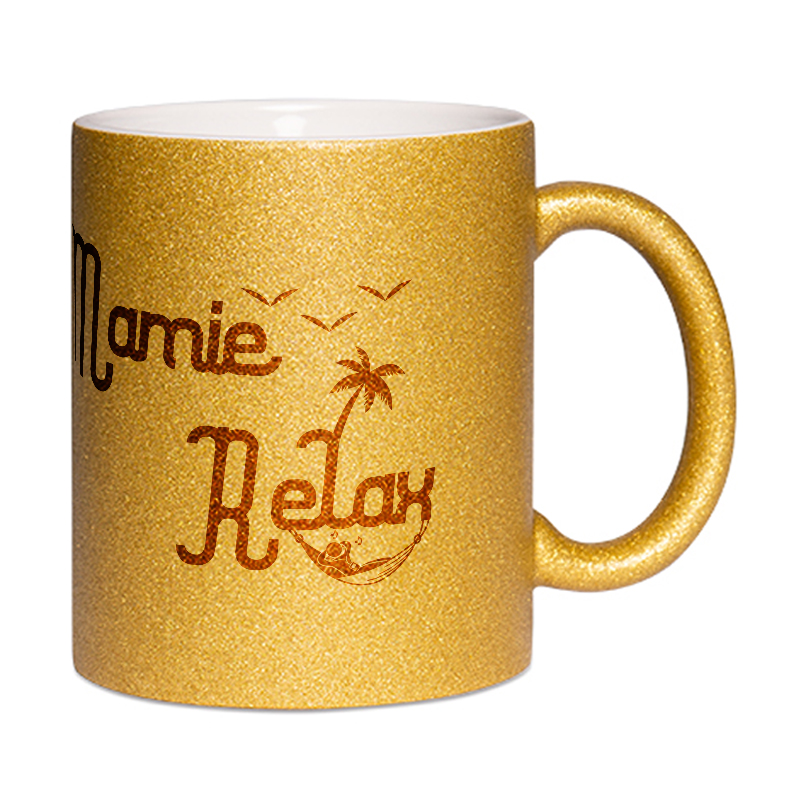 Mug à paillettes doré Mamie Relax