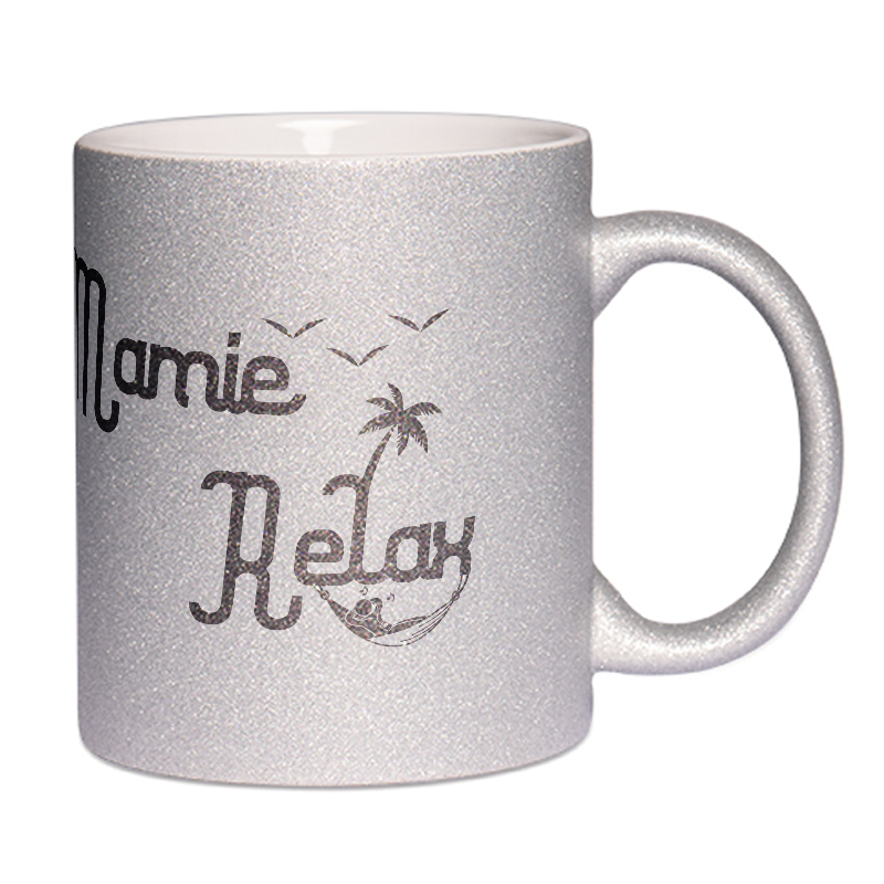 Mug à paillettes argenté Mamie Relax