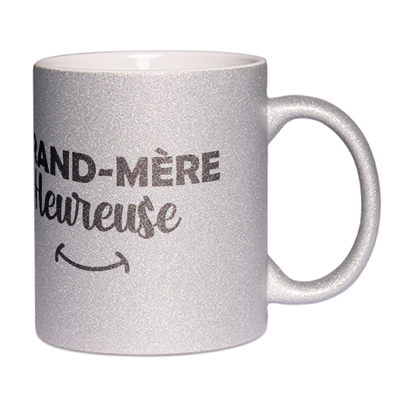 Mug à paillettes argenté Mamie heureuse
