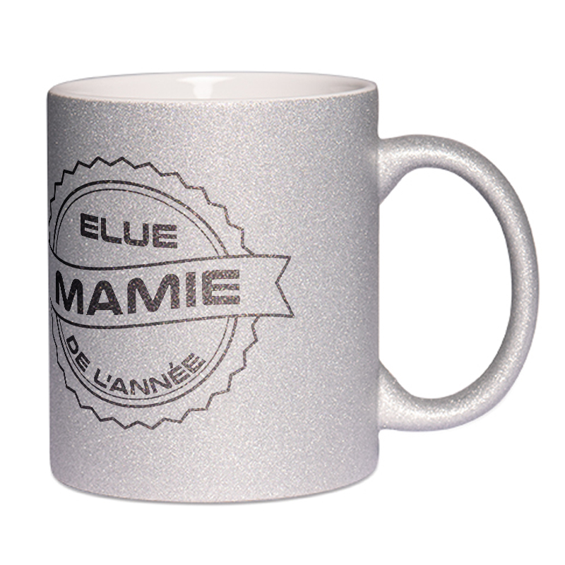 Mug à paillettes argenté Mamie de l'année