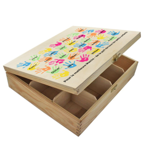 Coffret à thé petites mains d'enfants et prénoms - 12 compartiments