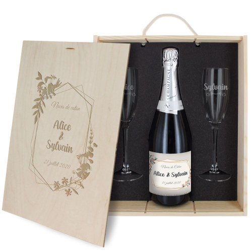 Caisse à Champagne 3 pièces gravée Mariage
