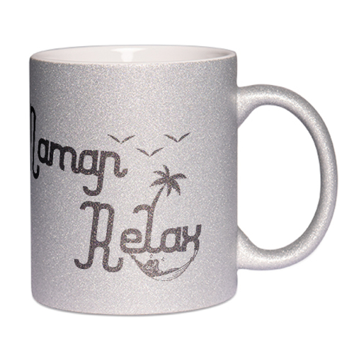 Mug à paillettes argenté Maman Relax