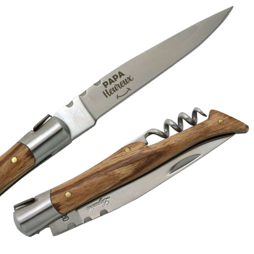 Couteau Laguiole papa Heureux avec tire-bouchon