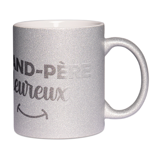 Mug à paillettes papy heureux argenté