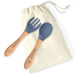 Couverts bébé bleu en bois et silicone gravés cosmos