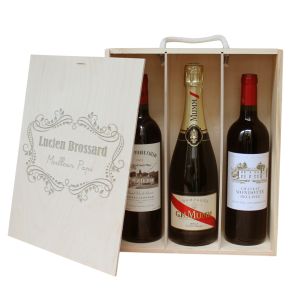 Coffret à vin 3 bouteilles personnalisé baroque 