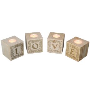 Bougeoir cube en bois gravé lettres 