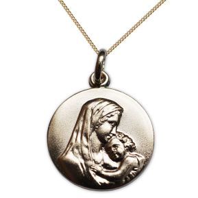 Médaille de baptême Vierge à l'enfant en plaqué or personnalisée