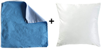 Housse blanche / azur et coussin