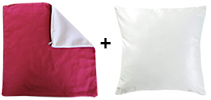 Housse blanche/ framboise et coussin