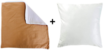 Housse blanche / moka et coussin