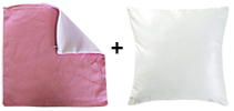 Housse blanche / rose et coussin