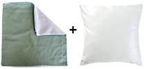 Housse blanche / vert océan et coussin