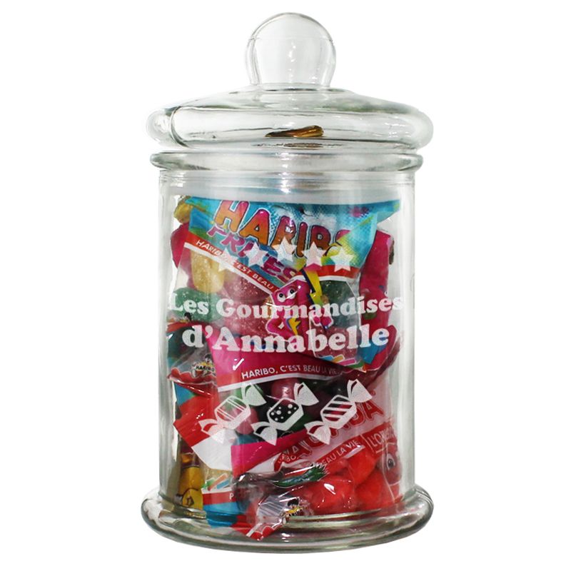 Bonbonnière verre gravée avec bonbons 100% Haribo