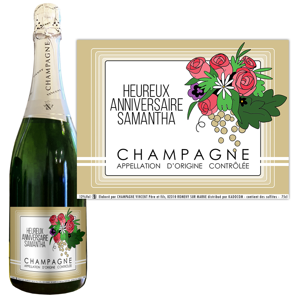 Champagne personnalisé Fleuri pour un cadeau