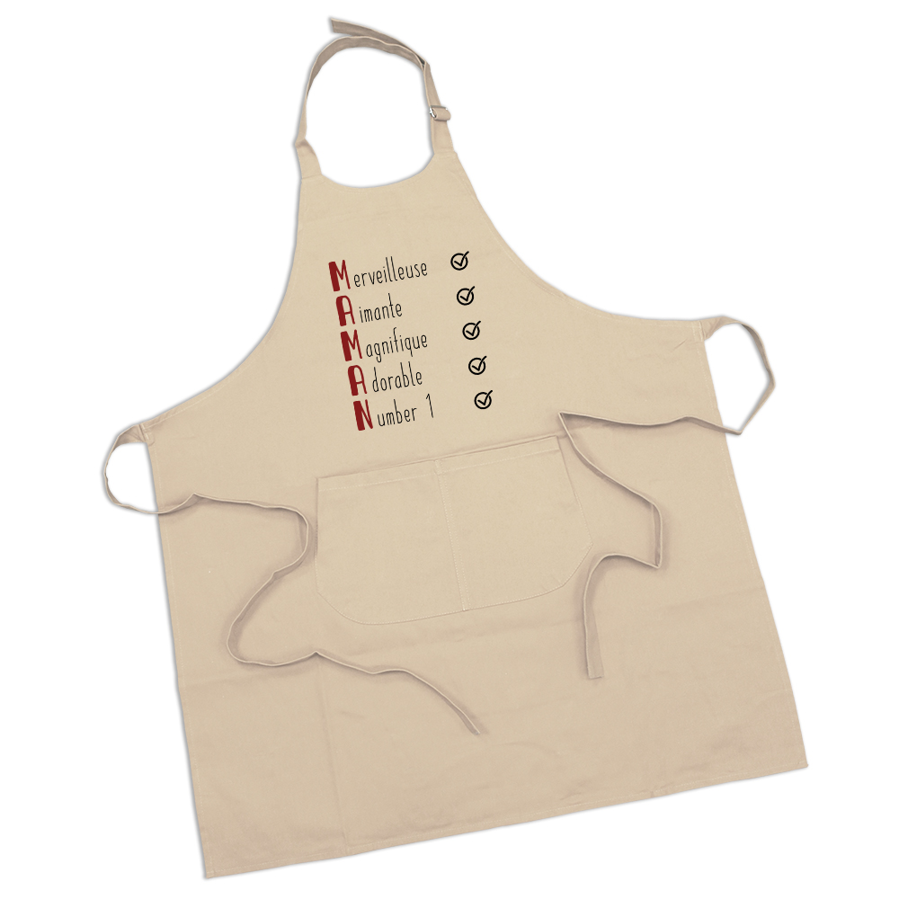 Tablier de cuisine adulte en jean brodé et personnalisé au prénom - CADEAU  MAMAN, FEMME 